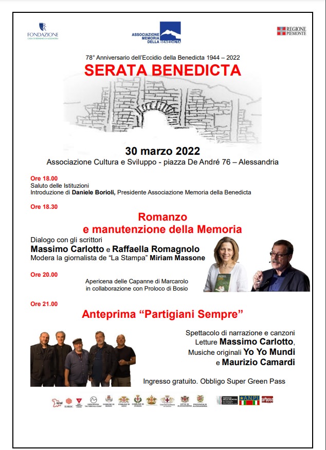 Foto 1 - Il 30 marzo la Serata Benedicta con Massimo Carlotto, Raffaella Romagnolo, Yo Yo Mundi e Maurizio Camardi